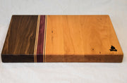 Cherry & Walnut Cutting Board with Stripes of Maple and Purple Heart